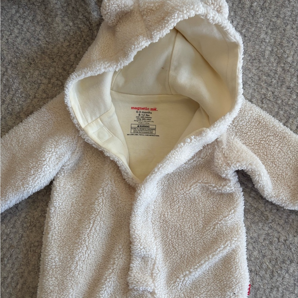 Magnetic Me Cream Fleece Baby bunting suit